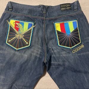 COOGI Australia Y2K Multicolor Embroidered Dark Baggy Denim Jeans - Size 44x35